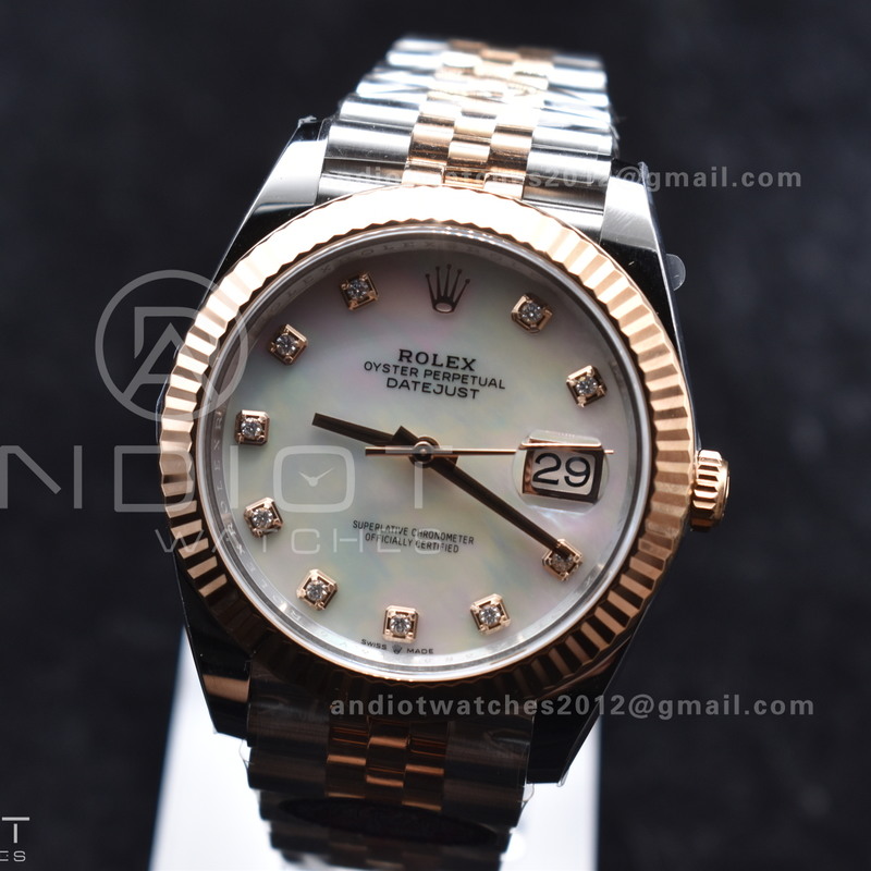 DateJust 41 SS/RG 126333 Clean 1:1 Best Edition 904L Steel White MOP Diamonds Dial on Jubilee Bracelet VR3235
